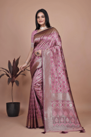 Trendy Fab Pure Soft Satin Silk Saree With Zari Box Woven Design (Baby Pink)_1